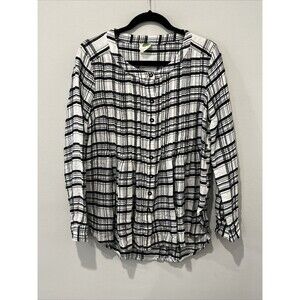 Anthropologie Women's Blouse Size 10 Black Plaid Tunic Button Down Wool‎ Blend